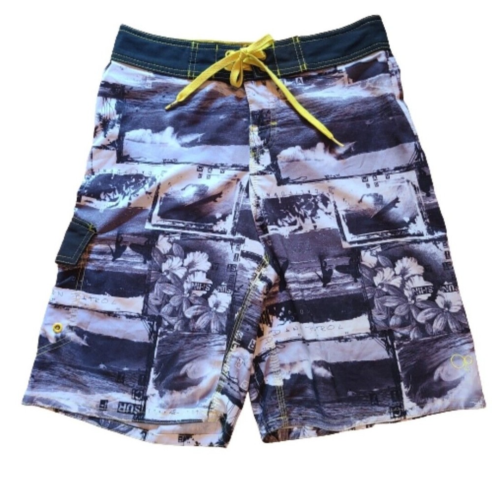 OP Board Shorts - Black, White, Grey Design with Side Pocket - Size 28